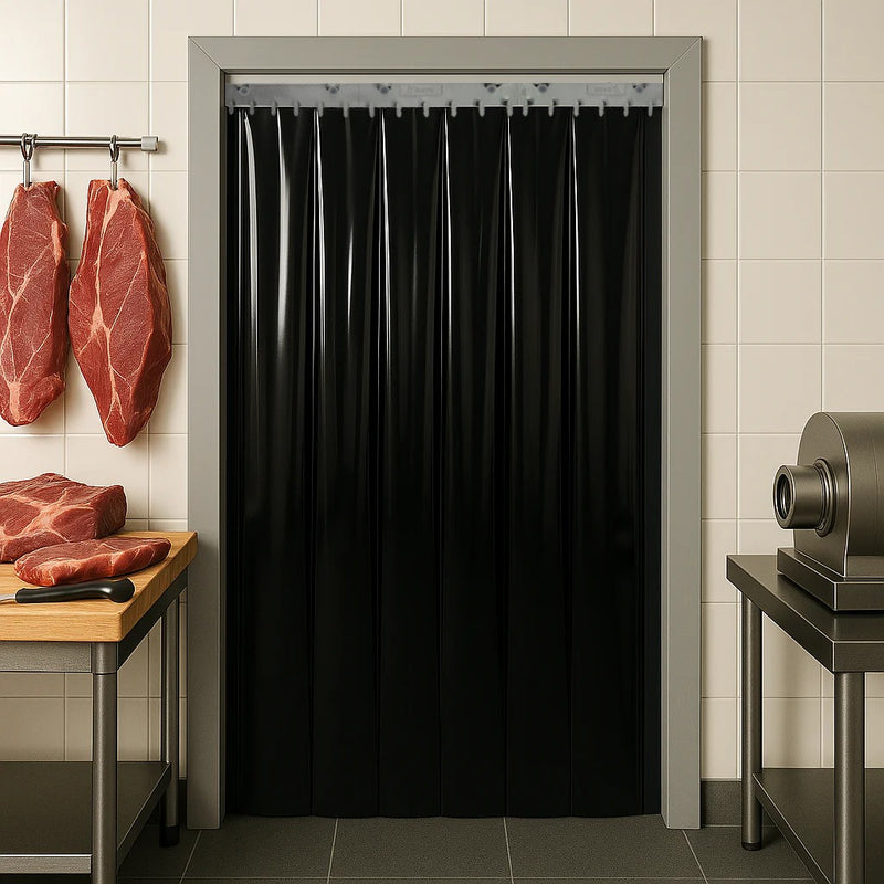 Solid Black Coloured PVC Strip Curtains (QuickMount)