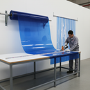 PVC Strip Curtain Roll Transparent Blue 50m | Flexible | Industrial Zone Marker & Warehouse UK installed in professional UK setting