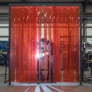 PVC Welding Curtain Roll Red 50m | Anti-UV ISO25980 Certified | Workshop & Welding Bay UK installed in professional UK setting