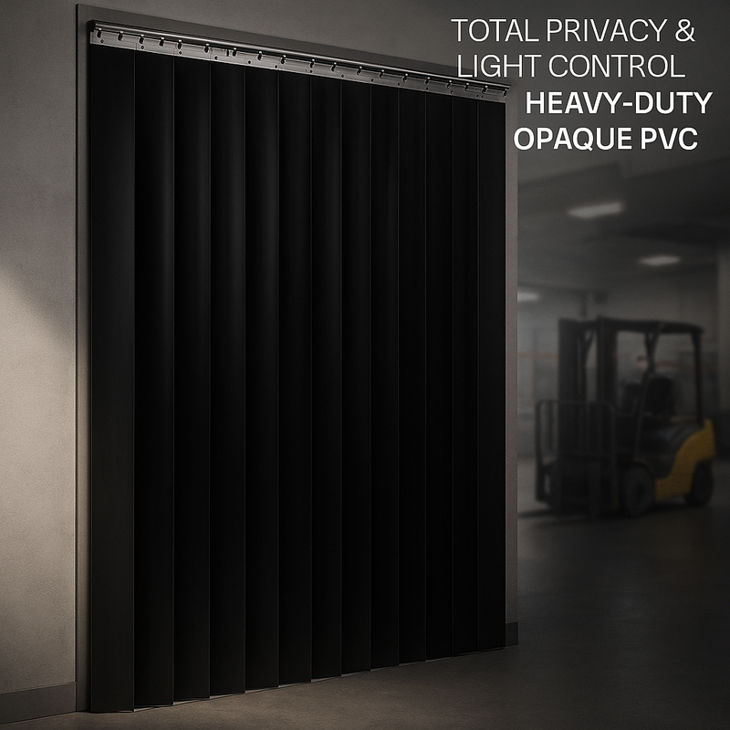 Opaque Black PVC Strip Curtain – Heavy-Duty Industrial Privacy & Blackout Screen (Custom Cut, UK-Made)