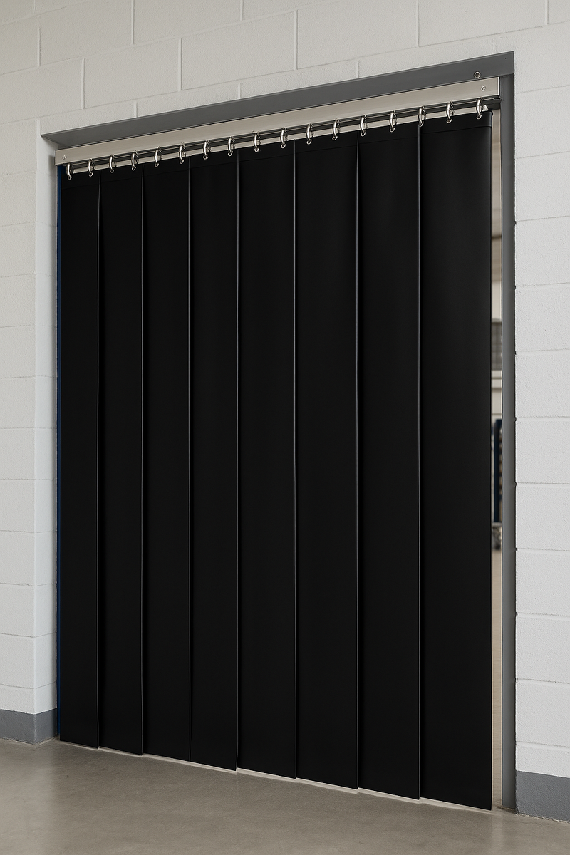 Opaque Black PVC Strip Curtain – Heavy-Duty Industrial Privacy & Blackout Screen (Custom Cut, UK-Made)
