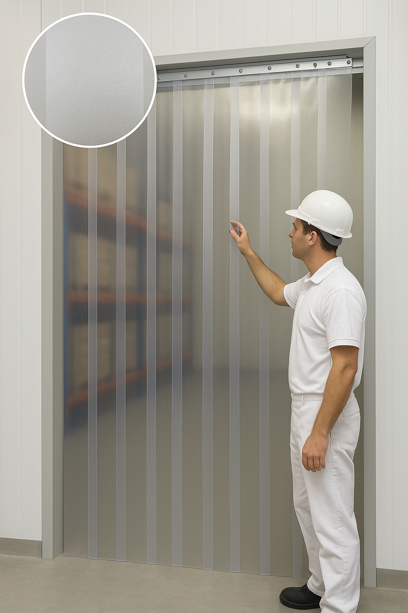 Frosted PVC Strip Curtain – QuickMount Industrial Door Curtain for Cold Rooms, Freezers & Food Prep Areas