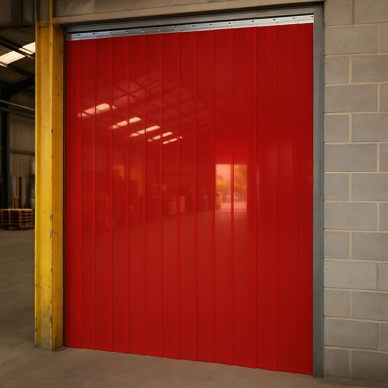 Red Opaque PVC Strip Curtain – Industrial Privacy Partition Strip Door
