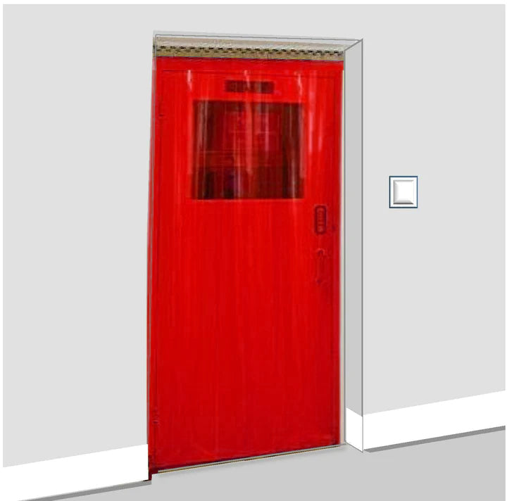 Light Gray Transparent Red Coloured Strip Curtains (Hook-on)